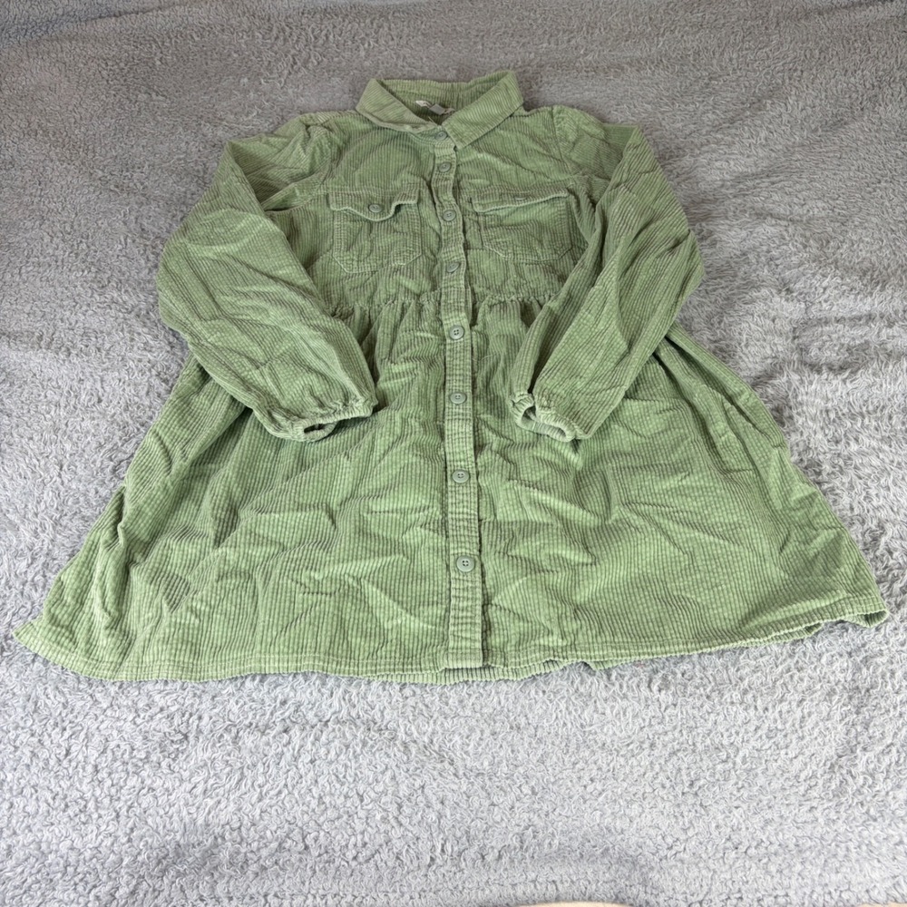 American Eagle Sage Green Corduroy Button Front Babydoll Mini Shirt Dress Medium